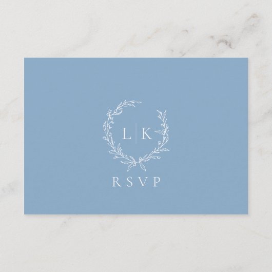 Monogram Crest Dusty Blue RSVP Wedding Enclosure Informatiekaartje (Achterkant)
