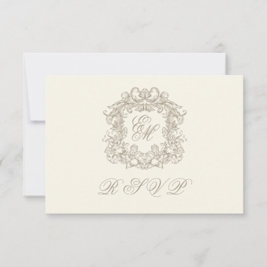 Monogram Crest Elegant Ivory Menu Wedding (Devant)