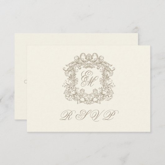 Monogram Crest Elegant Ivory Menu Wedding (Devant / Derrière)