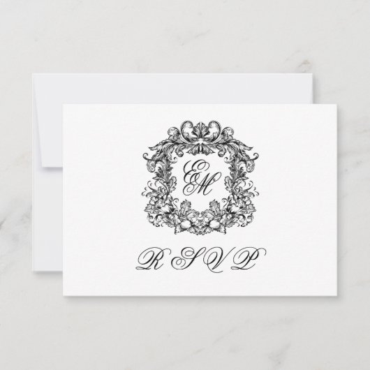 Monogram Crest Elegant Menu Mariage Carte RSVP (Devant)