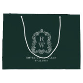 Monogram Crest Forest Green Wedding Groot Cadeauzakje (Achterkant)