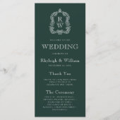 Monogram Crest Forest Green Wedding Programma (Voorkant)