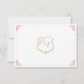Monogram Crest Gold Blush Wedding rsvp Kaartje (Achterkant)