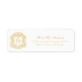 Monogram Crest Gold Bruiloft Retouradres Etiket (Voorkant)