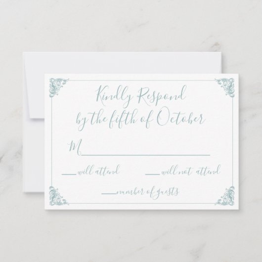 Monogram Crest Gold Dusty Blue Wedding rsvp (Voorkant)