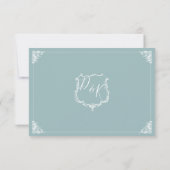 Monogram Crest Gold Dusty Blue Wedding rsvp (Achterkant)