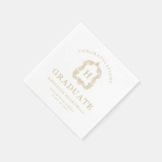 Monogram Crest Gold White Graduation Party Servet (Hoek)