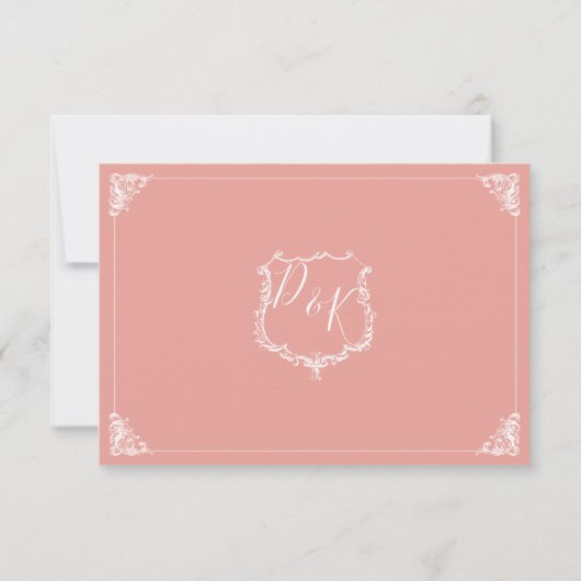 Monogram Crest Gouden Blush Trouw-rsvp RSVP Kaartje (Achterkant)