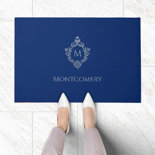 Monogram Crest Koningsblauw Nep Zilver Versierde N Deurmat