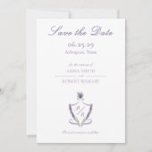Monogram Crest Lavender Elegant Script Wedding Save The Date (Voorkant)