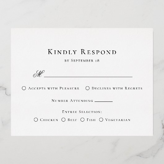 Monogram Crest Menu Trouwen Gold Folie RSVP Kaart (Achterkant)