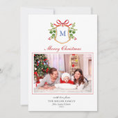 Monogram Crest met groen Kerstvakantie Feestdagenkaart (Voorkant)