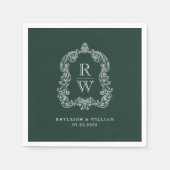  Monogram Crest Namen Forest Green Wedding Servet (Voorkant)