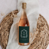  Monogram Crest Namen Forest Green Wedding Wijn Etiket