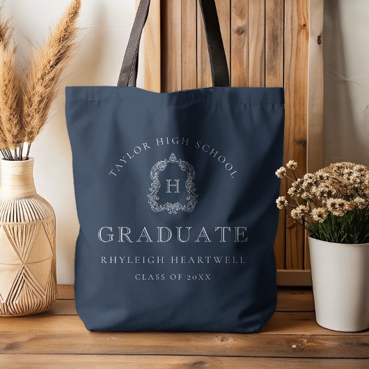 Monogram Crest Navy Blauwe Witte Afstuderen Draagtas