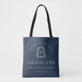 Monogram Crest Navy Blauwe Witte Afstuderen Draagtas (Voorkant)