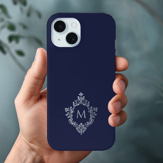 Monogram Crest Navy Blue Elegant Initiaal Case-Mate iPhone Case