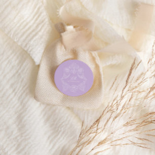 Monogram Crest Ornament Paars Violet Bruiloft Ronde Sticker