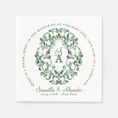 Monogram Crest Oude Print Smaragdgroene bruiloft Servet (Voorkant)