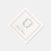 Monogram Crest Pink Bow Scallop Servet (Hoek)