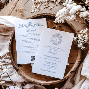  Monogram Crest QR-code Alles in één bruiloft Kaart