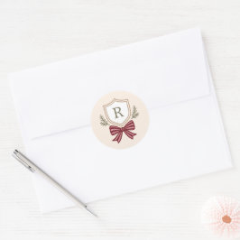 Monogram Crest Red Bow Christmas Envelope Seals Ronde Sticker