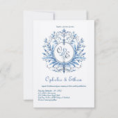 Monogram Crest Rococo Blue bruiloft uitnodiging (Voorkant)