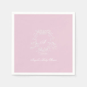 Monogram Crest Roze Baby shower Papier servet