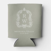 Monogram Crest Sage Green Wedding Blikjeskoeler (Voorkant)