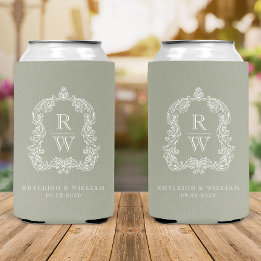 Monogram Crest Sage Green Wedding Blikjeskoeler