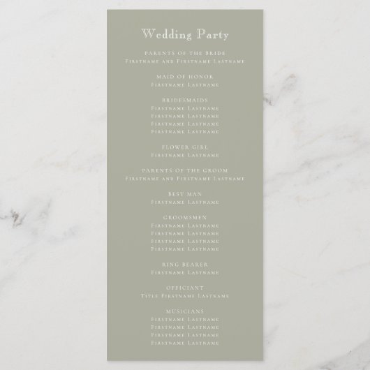 Monogram Crest Sage Green Wedding Programma (Achterkant)