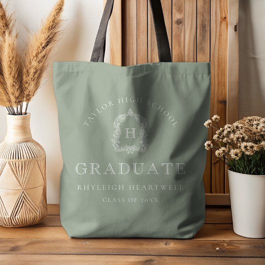 Monogram Crest Sage Green White Graduation Draagtas