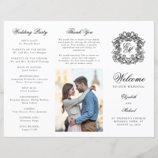 Monogram Crest Trifold Wedding Fotoprogramma (Voorkant)