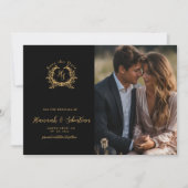 Monogram Crest Trouwfoto Zwart/Goud Save The Date (Voorkant)