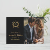 Monogram Crest Trouwfoto Zwart/Goud Save The Date (Staand voorkant)