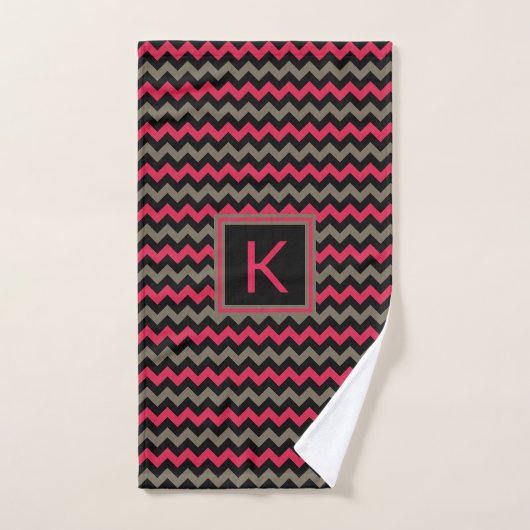 Monogram Crimson Brown Black Chevron Pattern Bad Handdoek (Handdoek)