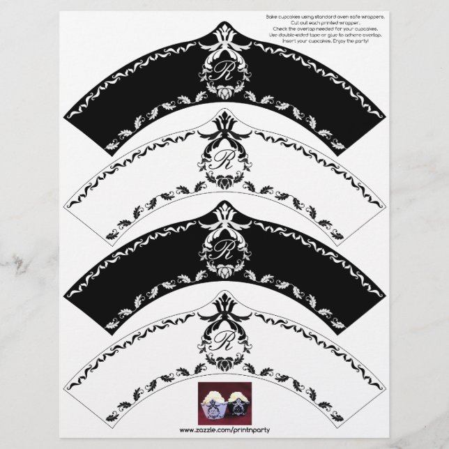 Monogram Cupcake Wrapper Black en White Motifs (Voorkant)