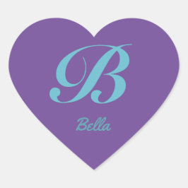 Monogram Cursieve letter B Blauw Paarse kalligrafi Hart Sticker