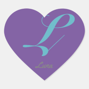 Monogram Cursive Letter L Blauw Paarse kalligrafie Hart Sticker