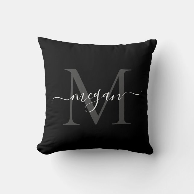 Monogram Cushion - Add your Name - Black/White Kussen (Voorkant)