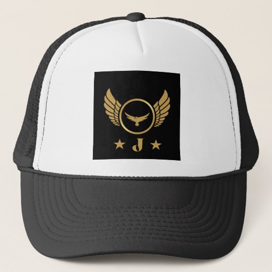 Monogram Custom J Initiaal bedrukt wit en zwart Trucker Pet (Voorkant)