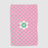 Monogram Custom Retro Daisies Pink en Green Golf Golfhanddoek (Voorkant)