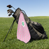 Monogram Custom Retro Daisies Pink en Green Golf Golfhanddoek (Groen)