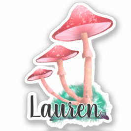Monogram Cute Artsy Trendy Mushroom - voeg naampla Sticker