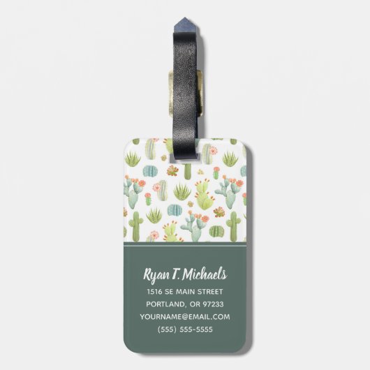 Monogram | Cute Cactus Standing Pattern Bagagelabel (Achterkant verticaal)