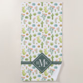 Monogram | Cute Cactus Standing Pattern Strandlaken (Voorkant)