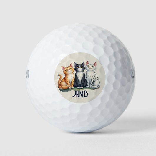 Monogram Cute Cats Kittens Animal  Golfballen (Voorkant)