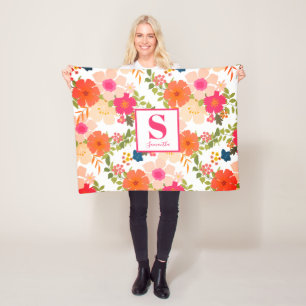 Monogram Cute Chic Floral Fleece Deken
