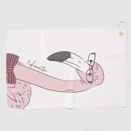 Monogram Cute en Funny Flamingo Hipster Golfhanddoek (Horizontaal)
