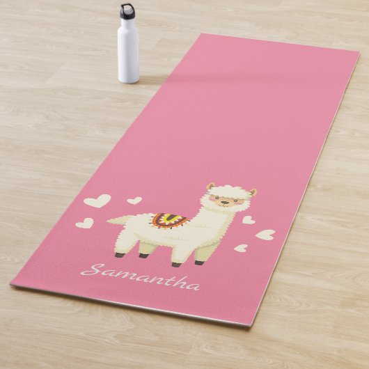 Monogram Cute Funny Alpaca Llama in Roze Yogamat (In situ)